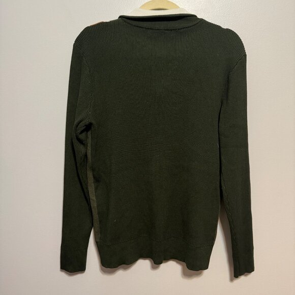 Paul Jones Mens S Zip-Up Sweater With Collar Olive Green & Brown - Picture 7 of 7